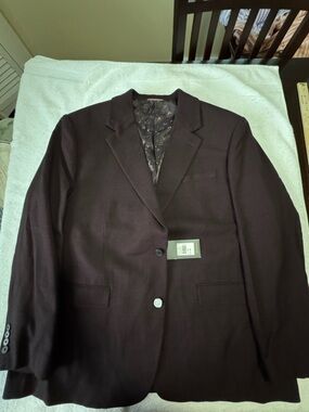 NWT Johnny Bigg Mens Stretch Blazer, Plum With Black Windowpane, Size 50